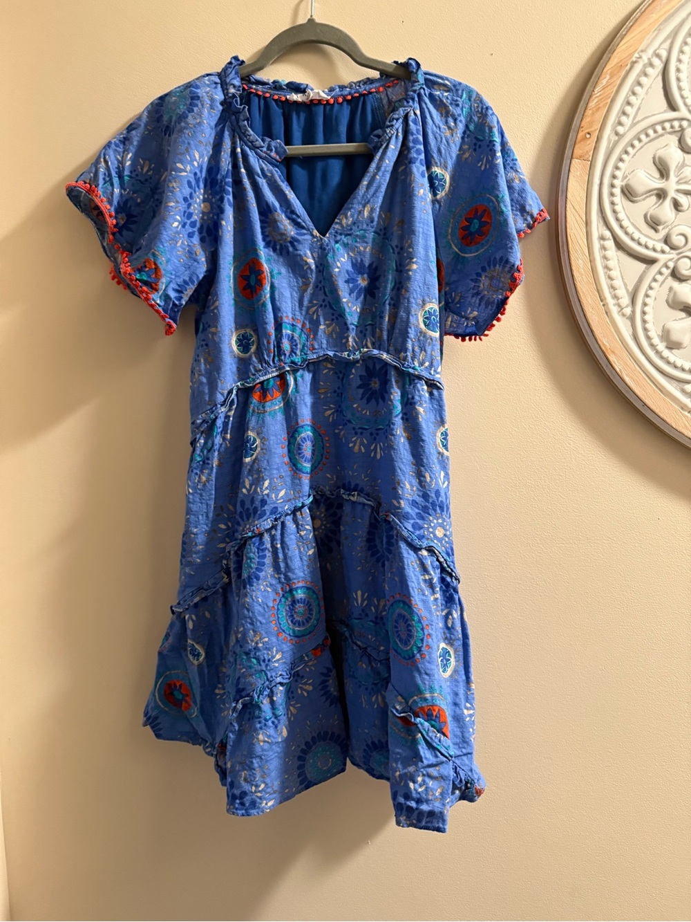 THML Royal Blue Dress with Red Pom Trim